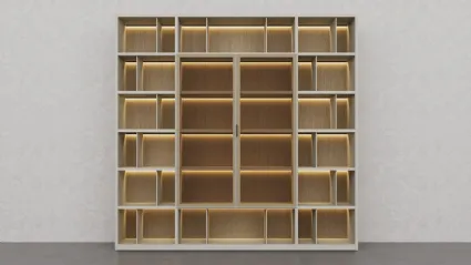 Libreria in laccato Creta e essenza legno Barrique di Fratelli Elli