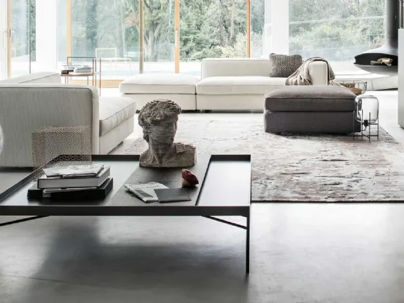 Tavolino MANSION di Lema rettangolare con base metallica e top in legno e Hpl