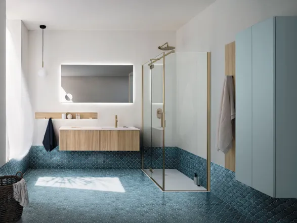 Mobile da bagno sospeso in legno di olmo chiaro Sky Ondina 05 di Arbi