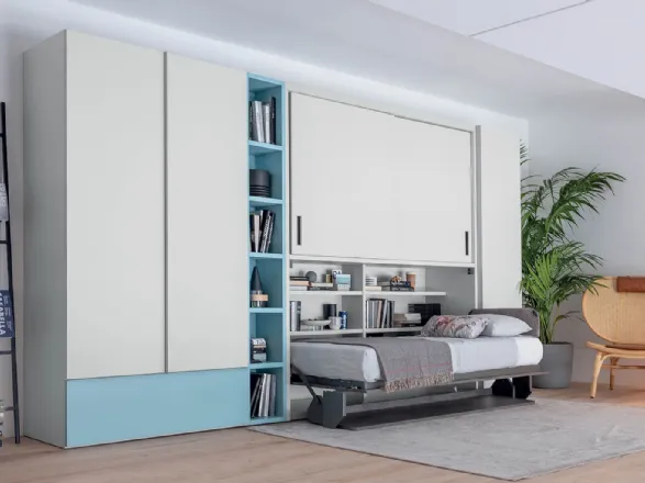 Letto singolo con armadio Hiro in laccato opaco di Clever