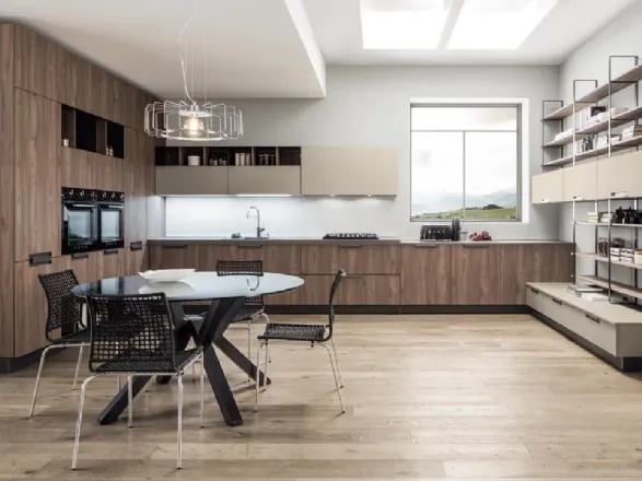 Cucina in laminato effetto legno con dispensa a muro Primavera di Arrex