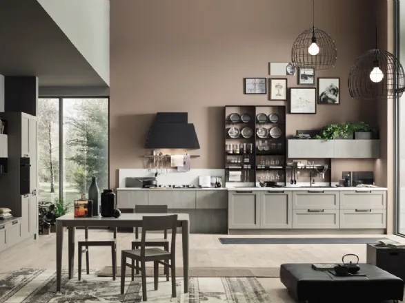 Cucina in linea realizzata in legno massiccio verniciato chiaro Eva di Arrex