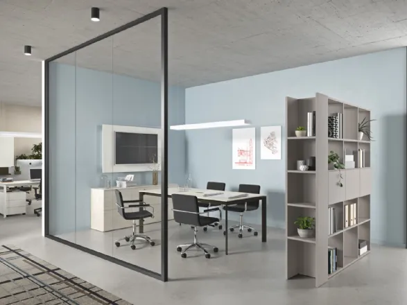 Ufficio completo con libreria e parete divisoria in vetro 03 di Cinquanta3