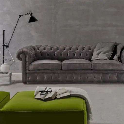 Divano lineare in pelle lavorazione capitonné Chester Nyx di Flexstyle