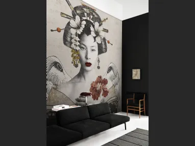 Carta da parati con ritratto di donna Geisha re-edition di London Art