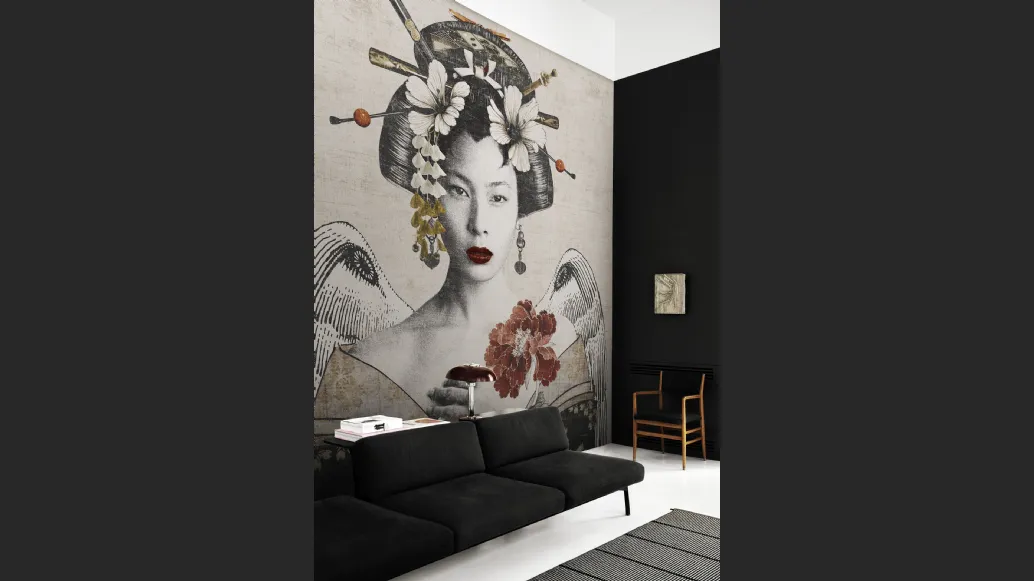 Carta da parati con ritratto di donna Geisha re-edition di London Art