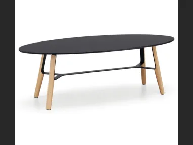 Tavolino in metllo con gambe in legno Liù CT Oval di Midj
