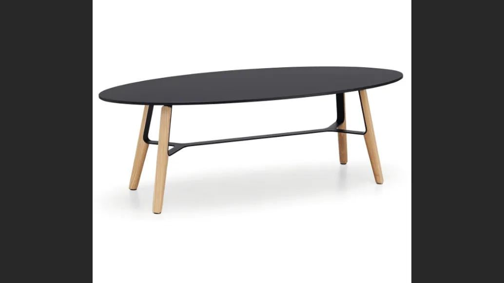 Tavolino in metllo con gambe in legno Liù CT Oval di Midj