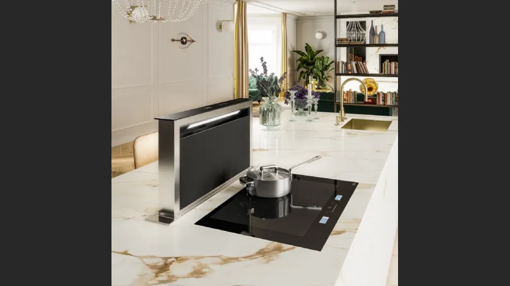 Cappa Downdraft FDW 908 IB in cristallo nero e inox di Franke