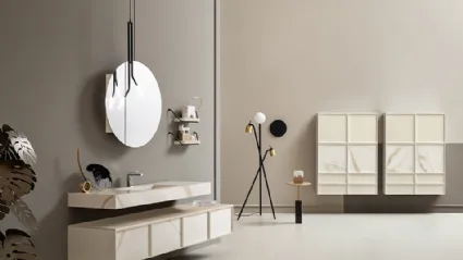 Mobile da Bagno sospeso Des 02 con frontali in laminam Calacatta Oro di Cerasa