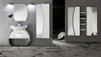 Mobile da Bagno Moon con base con Cassettone Bianco Lucido di Cerasa