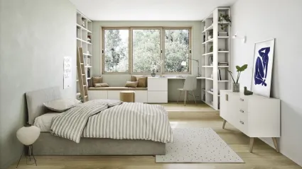 Cameretta componibile con scrivania e 2 librerie a muro Next space 01 di Nidi