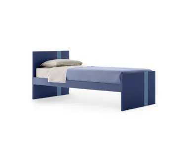 Letto singolo Lila in melaminico Blu con striscia Azzurra sulla testiera e sulla pediera di Nidi