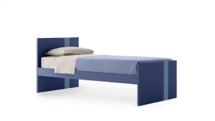 Letto singolo Lila in melaminico Blu con striscia Azzurra sulla testiera e sulla pediera di Nidi