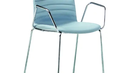Sedia in pelle e acciaio con braccioli Liù P M TS di Midj