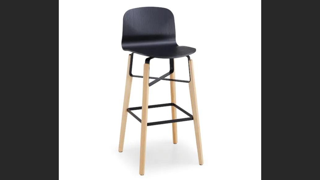 Sgabello con seduta in legno e struttura in legno e metallo Liù ML LG di Midj