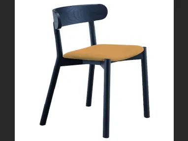 Sedia in legno con seduta in cuoio Montera S L CU di Midj