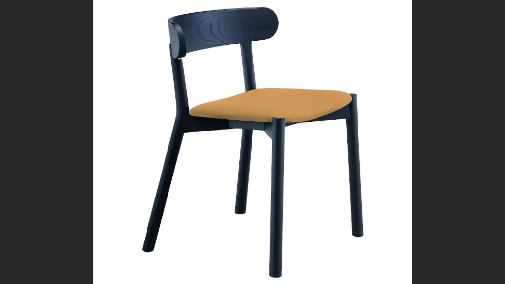 Sedia in legno con seduta in cuoio Montera S L CU di Midj