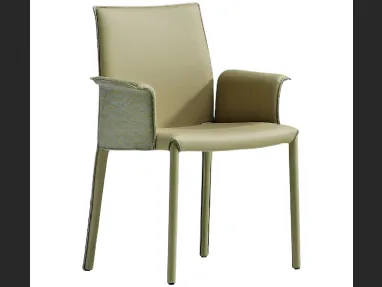 Sedia con braccioli completamente rivestita in pelle Nuvola PB R_TS di Midj