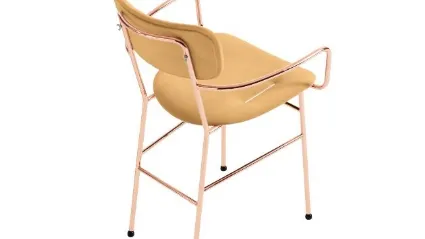 Sedia con braccioli, in cuoio e metallo Piuma P M CU di Midj