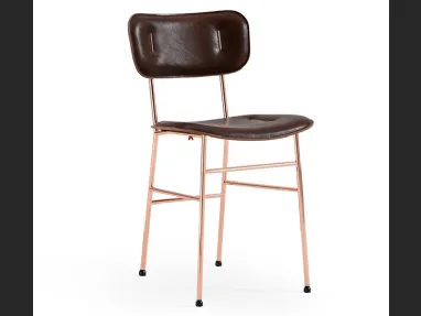 Sedia in cuoio con inserti metallici e struttura in metallo Piuma S M CU di Midj