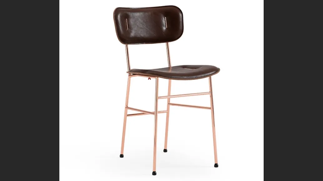 Sedia in cuoio con inserti metallici e struttura in metallo Piuma S M CU di Midj