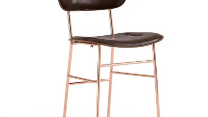 Sedia in cuoio con inserti metallici e struttura in metallo Piuma S M CU di Midj