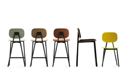 Sgabello Tata 6 SG con struttura in acciaio e seduta disponibile in varie finiture di Pointhouse