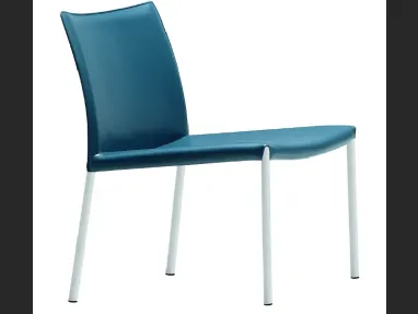 Sedia lounge rivestita in cuoio can gambe in acciaio Nuvola AT M CU di Midj