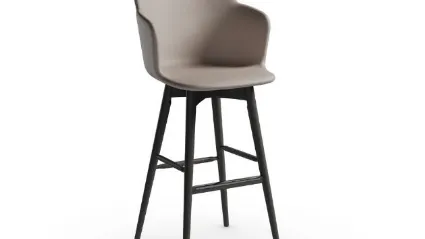 Sgabello in pelle con struttura in frassino tinto Calla LR TS di Midj