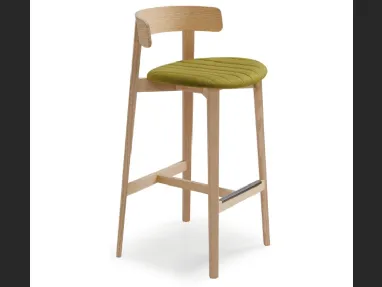 Sgabello in legno con seduta in tessuto Maya L TS di Midj