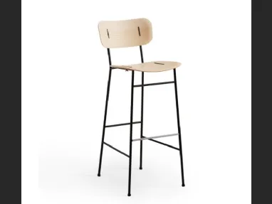 Sgabello in metallo con sedile e schienale in legno Piuma M LG di Midj