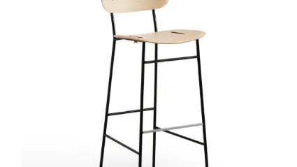 Sgabello in metallo con sedile e schienale in legno Piuma M LG di Midj