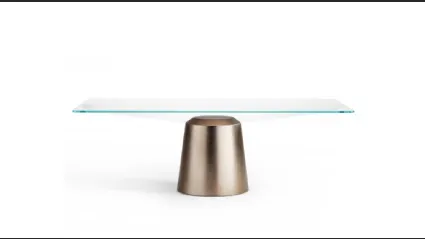 Tavolo rettangolare di design in vetro con basamento centrale in metallo Spike di Midj