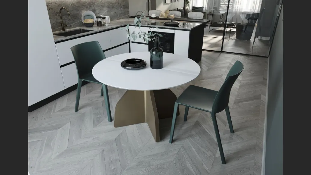 Tavolo rotondo allungabile Wing in ceramica bianco assoluto di Zamagna