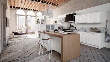 Cucina Classica con isola in legno laccato bianco con top in marmo Asolo 01 di Dibiesse