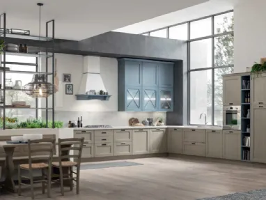 Cucina Classica angolare Eva in Tinta Cemento e Azzurro di Arrex