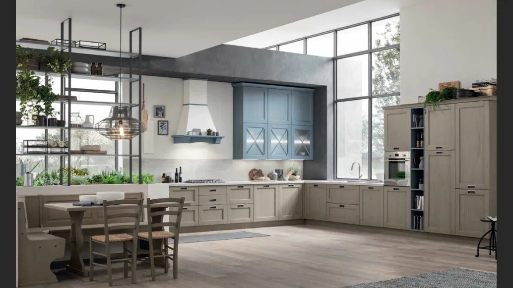 Cucina Classica angolare Eva in Tinta Cemento e Azzurro di Arrex