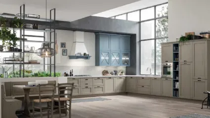 Cucina Classica angolare Eva in Tinta Cemento e Azzurro di Arrex