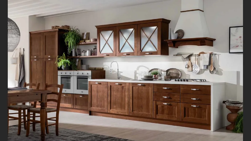 Cucina Classica lineare Eva in legno Tinta Noce di Arrex
