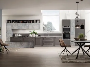 Cucina Classica lineare Lola in Frassino Decapè Antracite e decoro Lab Damasco di Arrex