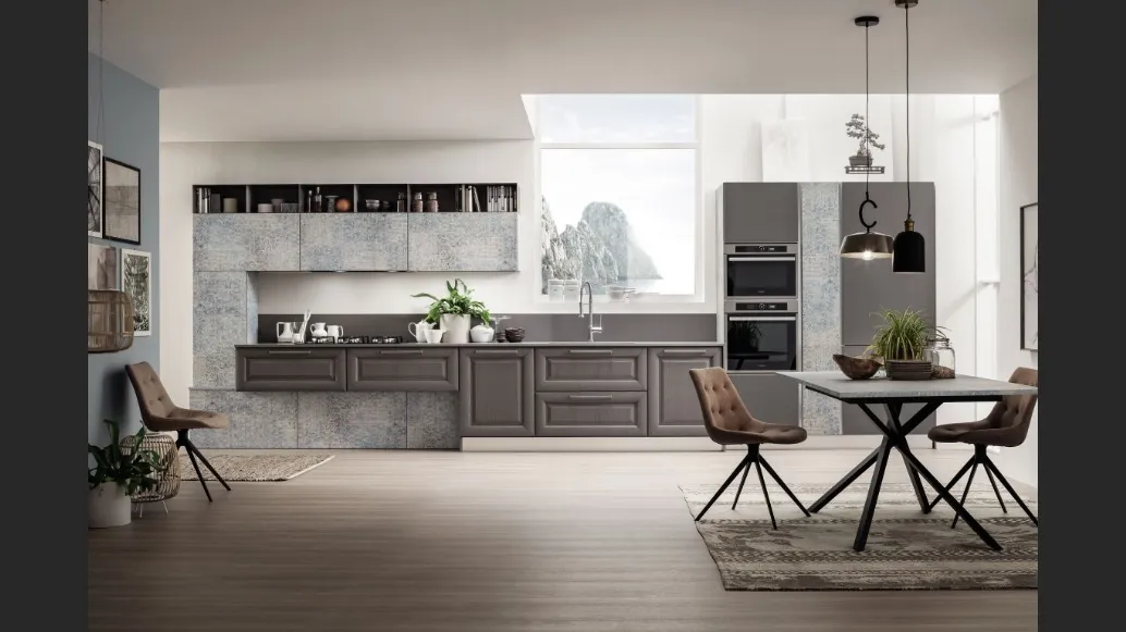 Cucina Classica lineare Lola in Frassino Decapè Antracite e decoro Lab Damasco di Arrex