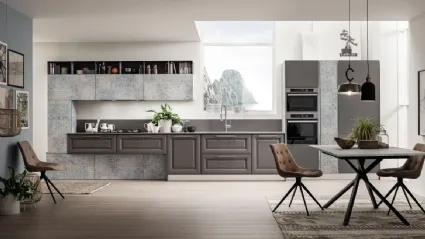 Cucina Classica lineare Lola in Frassino Decapè Antracite e decoro Lab Damasco di Arrex