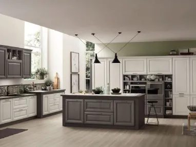 Cucina Classica con isola Lola in Frassino Decapè Ghiaccio e Grigio Antracite di Arrex