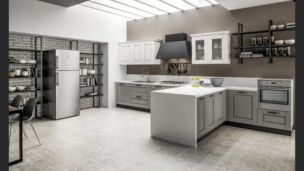 Cucina Classica angolare Nora in legno laccato Decapé Orione e Gesso di Arrex