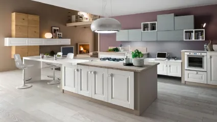 Cucina in Muratura Carola in legno di Rovere massiccio laccato Bianco di Arrex