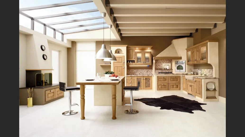 Cucina angolare in Muratura Carola in Rovere Naturale con top in pietra naturale di Arrex