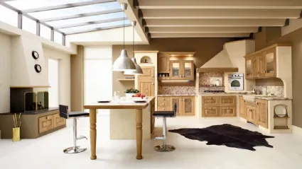 Cucina angolare in Muratura Carola in Rovere Naturale con top in pietra naturale di Arrex