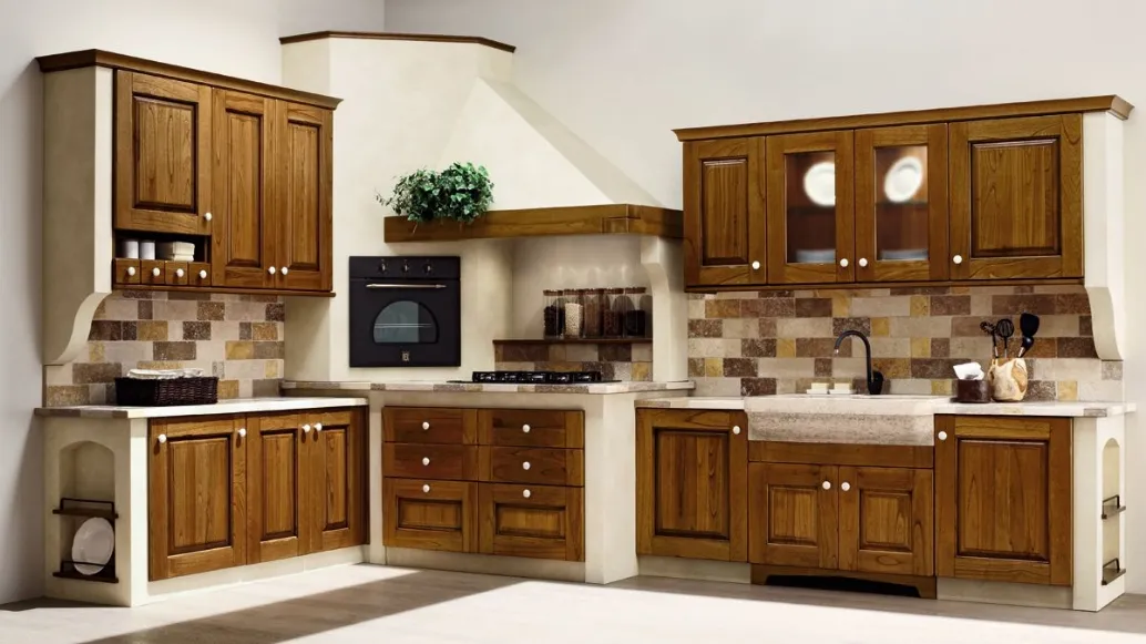 Cucina angolare in Muratura Nora in legno tinta Noce di Arrex