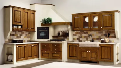 Cucina angolare in Muratura Nora in legno tinta Noce di Arrex